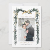 Winter Greenery Garland Wedding Photo Gold & Green Save The Date (Vorderseite)