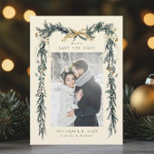 Winter Greenery Garland Wedding Photo Ivory Save The Date