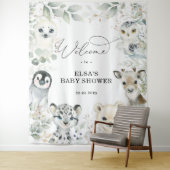 Winter Greenery Gold Arctic Animals Baby Willkomme Wandteppich (Beispiel)