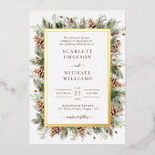 Winter Greenery Gold Foil Einladung zur Hochzeit (Vorderseite)