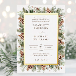 Winter Greenery Gold Foil Einladung zur Hochzeit