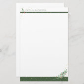 Winter Greenery + Goldene Confetti Weihnachtsfeier Briefpapier (Vorne/Hinten)