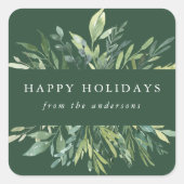 Winter Greenery Happy Holidays Quadratischer Aufkleber (Vorderseite)