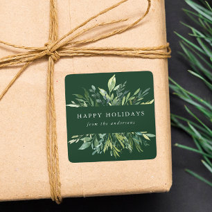 Winter Greenery Happy Holidays Quadratischer Aufkleber