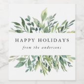 Winter Greenery Happy Holidays Weinetikett (Einzelnes Label)