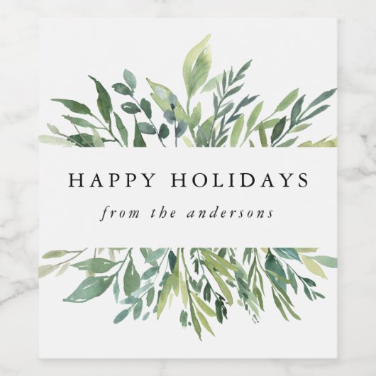 Winter Greenery Happy Holidays Weinetikett (Einzelnes Label)