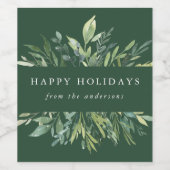 Winter Greenery Happy Holidays Weinetikett (Einzelnes Label)