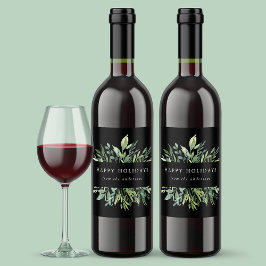 Winter Greenery Happy Holidays Weinetikett