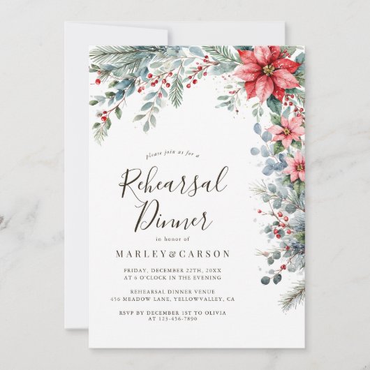 Winter Greenery Holiday Wedding Probe Dinner Einladung (Vorderseite)