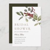 Winter Greenery Holly Brautparty Einladung (Vorne/Hinten)