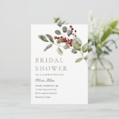 Winter Greenery Holly Brautparty Einladung (Stehend Vorderseite)