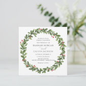Winter Greenery Holly Wedding Einladung (Stehend Vorderseite)