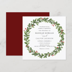Winter Greenery Holly Wedding Einladung