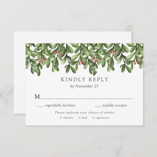 Winter Greenery Holly Wedding Einladung RSVP Karte (Vorne/Hinten)