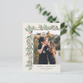 Winter Greenery Ivory Foto Weihnachten (Stehend Vorderseite)