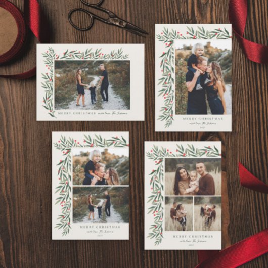 Winter Greenery Ivory Foto Weihnachten Magnetkarte