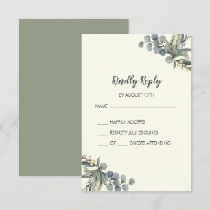 Winter Greenery   Ivory Simple Wedding RSVP Card Karte