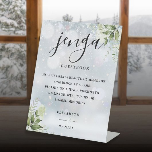 Winter Greenery Jenga Wedding Guestbook Sockelschild