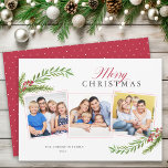 Winter Greenery Minimal 3 Photo Merry Christmas Feiertagskarte<br><div class="desc">This 3 photo Christmas card offers a simple minimalist design accented with watercolor Christmas greenery. The greeting "Merry Christmas" appears in an elegant script in red.</div>