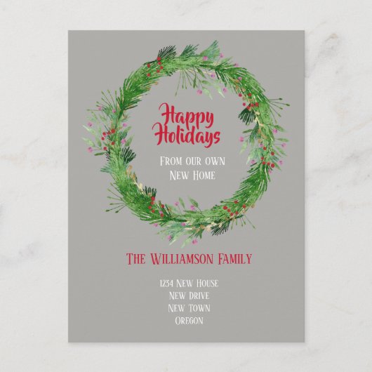 Winter Greenery Neue Zuhause Happy Holidays Postkarte (Vorderseite)