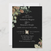 Winter Greenery Pine Black Elegante Hochzeit Einladung (Vorderseite)