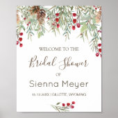 Winter Greenery Pine Brautparty Begrüßungszeichen Poster (Vorne)