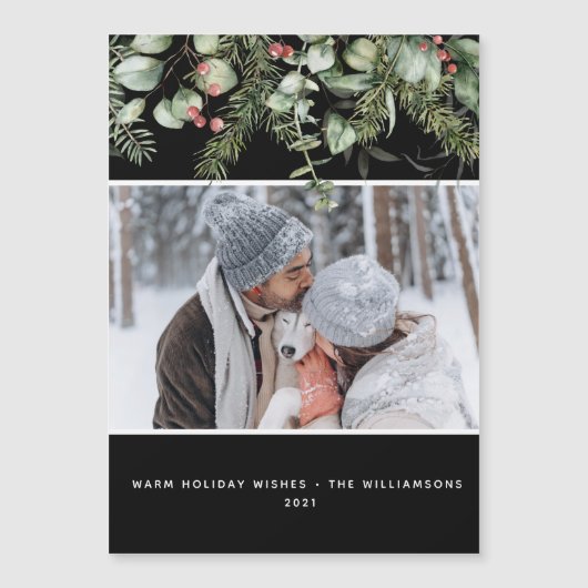 Winter Greenery Pine Budget Foto Weihnachtskarte Magnetkarte (Vorderseite)