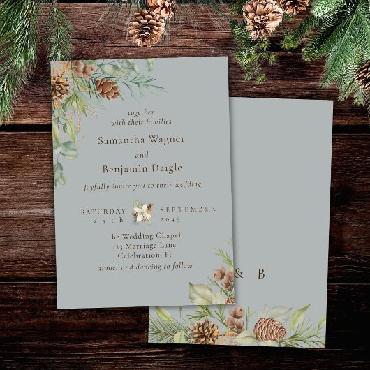 Winter Greenery Pine Gray Hochzeit Einladung