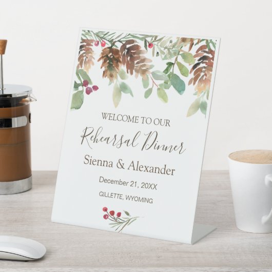 Winter Greenery Pine Holly Probe Dinner Sockelschild (In SItu)