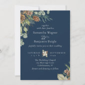 Winter Greenery Pine Navy Blauer Elegant Hochzeit Einladung (Vorderseite)