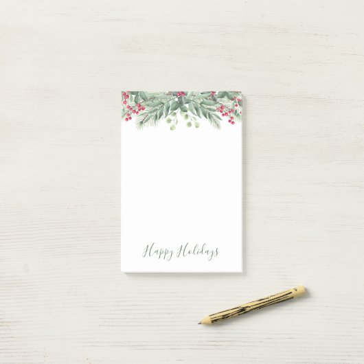 Winter Greenery Pine Red Berry Post-it Notes Klebezettel (Auf Schreibtisch)