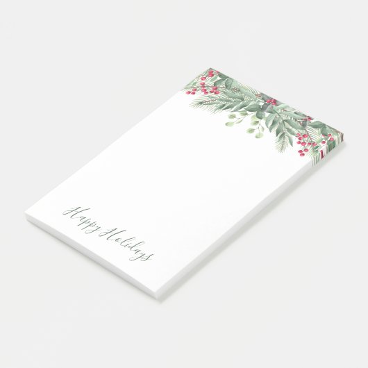 Winter Greenery Pine Red Berry Post-it Notes Klebezettel (angewinkelt)