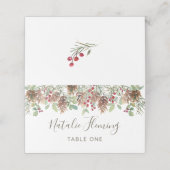 Winter Greenery Pine Red Berry WeihnachtsHochzeit Platzkarte (Außenseite Aufgefaltet)