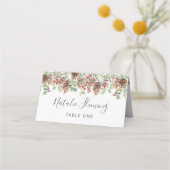 Winter Greenery Pine Red Berry WeihnachtsHochzeit Platzkarte (Vorderseite)