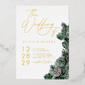 Winter Greenery Pinecone Weihnachtsfeier Hochzeit Folieneinladung (Vorderseite)