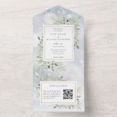 Winter Greenery QR Code Monogram Wedding All In One Einladung (Innen Boden)