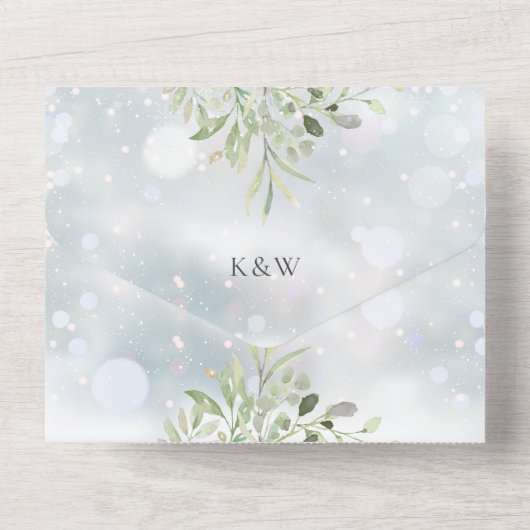 Winter Greenery QR Code Monogram Wedding All In One Einladung (Rückseite)