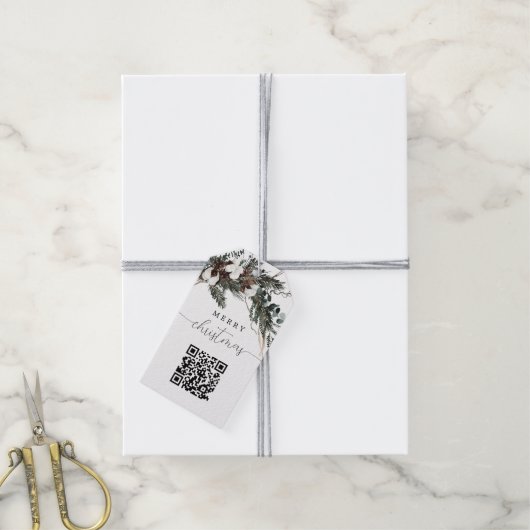 Winter Greenery QR Code Weihnachten Geschenkanhänger (Mit Garn)