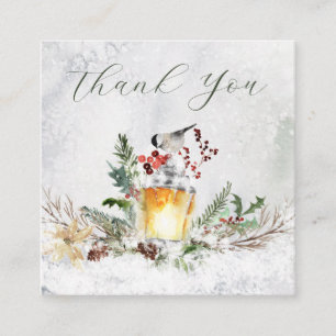 Winter Greenery Red Berry Bird Weihnachten Vielen  Quadratische Visitenkarte