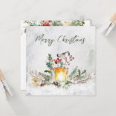 Winter Greenery Red Berry Bird Weihnachtskarte Karte (Vorderseite/Rückseite Beispiel)