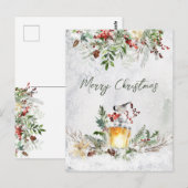 Winter Greenery Red Berry Bird Weihnachtskarte Postkarte (Vorne/Hinten)