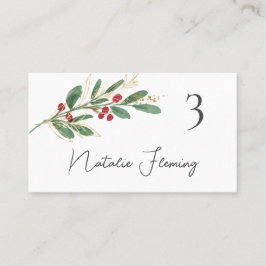 Winter Greenery Red Berry Wedding Platzkarte