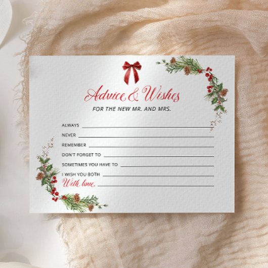 Winter Greenery Red Bow Advice and Wishes card