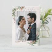 Winter Greenery Red Christmas Chic Foto Vielen Dan Dankeskarte (Stehend Vorderseite)