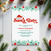 Winter Greenery Retro Script Santa Baby Dusche Einladung
