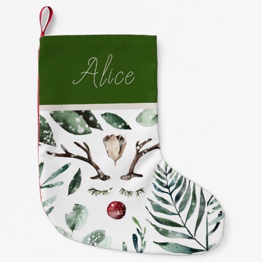 Winter Greenery Rudolph Nose Monogram Kleiner Weihnachtsstrumpf (Vorderseite)