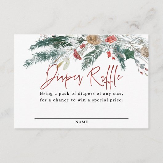Winter Greenery Santa Baby Diaper Raffle Card Begleitkarte (Vorderseite)