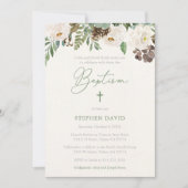 Winter Greenery Taufe Empfang für Junge Einladung (Vorderseite)