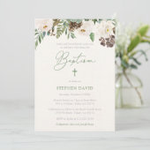 Winter Greenery Taufe Empfang für Junge Einladung (Stehend Vorderseite)