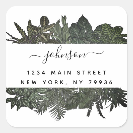 Winter Greenery Tropical Blätter Urlaub Quadratischer Aufkleber (Vorderseite)